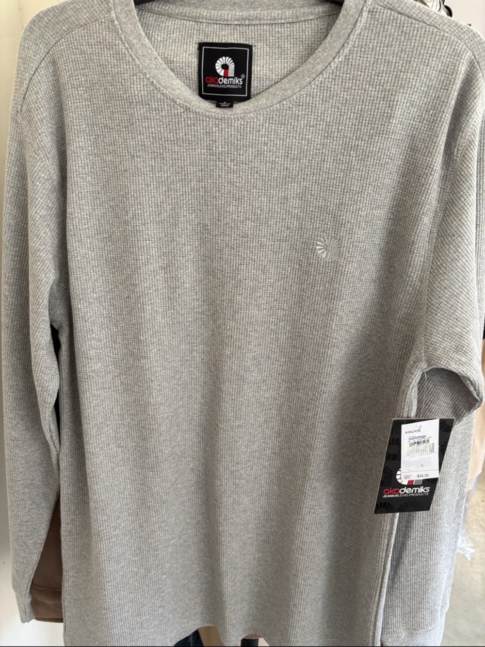 Akademiks Light Heather Gray Waffle Thermal Crew